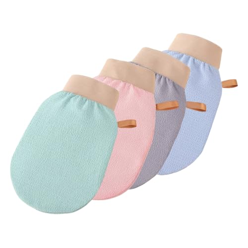 Exfoliating Bath Towel Set for Women Strong Cleaning Back Scrubber - color: Light Gray,light Pink,light Blue,light Green