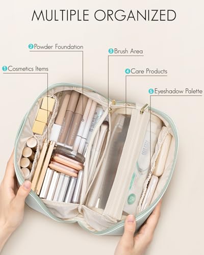 VLANDO Makeup Bag,Travel Toiletry Bag,Cosmetic Bag for Women PU Leather Portable Make up Bag for Skincare, Brushes & Travel Essentials-Mint Green - color: 07-Mint Green
