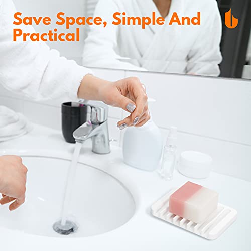 Urbanstrive Soap Dish Shower Waterfall Soap Tray Holder for Bathroom, Kitchen, Counter Top, Flexible Silicone, Keep Soap Bars Dry, Easy Cleaning - White