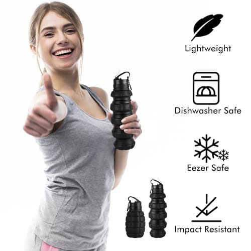 QiCheng&LYS Collapsible Water Bottle Sports Bottle 19.5OZ/580ml Travel Water Bottle for men women kids. BPA Free Food Grade Silicone. (Black) - color: Black