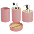 4 PCS Light Pink Bathroom Accessories Set, Includes a Soap Dispenser, Toothbrush Holder, Soap Dish and Mouthwash Cup, Plastics & Bamboo Bathroom Set, Bohemian Style Bathroom Sink Set - color: Light Pink, size: 4 PCS