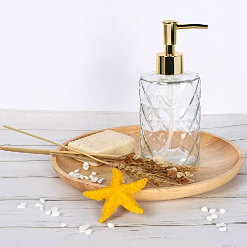 Crystal Glass Soap Dispenser, 330ml/11oz. Clear Glass Lotion Soap Dispenser with Gold Pump, Crystal Design Reusable Hand Soap Dispenser for Kitchen Dish Soap, Shower Gel, Shampoo(Gold Plating Pump) - color: White&gold