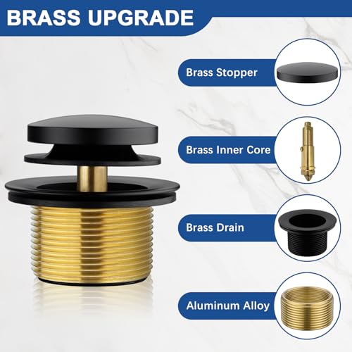 Brass Tip-Toe Tub Drain Kit, Matte Black Tub Drain and Overflow Kit with Single Hole - color: Black, style: 1-hole