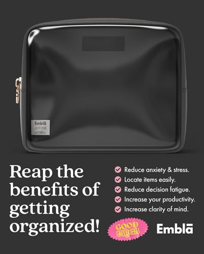 Embla Clear Cosmetic Bag Makeup Case, Clear Zipper Make Up Pouch and Toiletry Travel Tote, Cute Skincare Pouches for Women Girls, Preppy Purse Cosmetic Organizer, Large Makeup Bags, Black | Large Black Clear Nylon/PVC Cosmetic Bag with Zipper, Waterproof