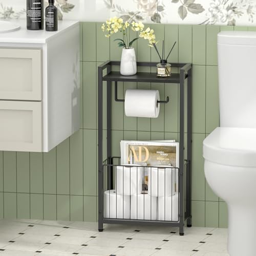 Freestanding Toilet Paper Holder with Storage Shelf – Bathroom Tissue Stand with Space for Phone, Tablet, and Magazines – All-in-One Toilet Roll Dispenser and Organizer - size: Standard