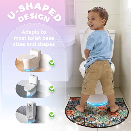 Washable Commode Potty Training Mats, Super Absorbent Reusable Toilet Training Rug for Kids, Leak-Proof & Non-Slip Adult Incontinence Toilet Mat, Bathroom Floor Protector Pads 4 Pack - color: Turkish Tile