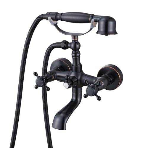 gotonovo Wall Mount Clawfoot Bathtub Faucet with HandHeld Spray and 360° Double Cross Handle Swivel Spout Vintage Tub Shower Faucet Set with Adapter Adjustable Swing Arms Oil Rubbed Bronze - color: Oil Rubbed Bronze