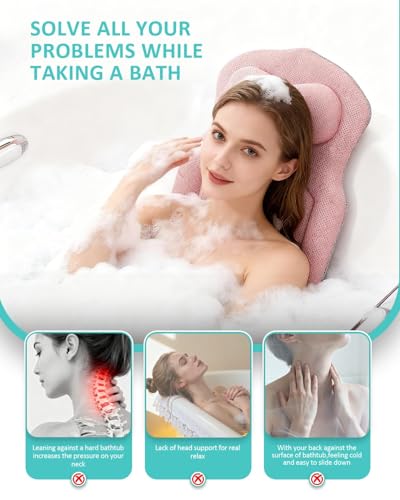 Full Body Bath Pillow for Bathtub, 5D Thick Tub Pillow for Bathtub with 192 Non-Slip Suction Cups, Laundry Bag & Hook, Bathtub Pillow for Head, Neck & Back Support (Pink, 51"*15") - color: Light Pink