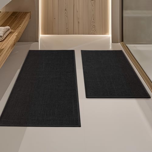 YIHOUSE Black Bathroom Rug Set, 2 Piece, 17"x24" + 17"x32", Non-Slip, Quick Dry, Machine Washable, Rustic Style - color: Black, size: 2 Piece (17"x24" + 17"x32")