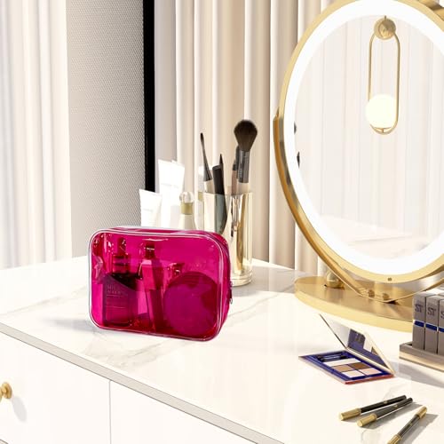 Neon TSA Approved Clear Toiletry Pouch, 7"x2.3"x4.7" Size, PVC Travel Makeup Bags for Toiletries, Transparent Cosmetic Bag for Women and Men Small (black+clear+red+blue+dark red) - color: black+clear+red+blue+dark red