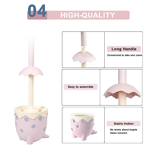 Dinosaur Shape Toilet Brush, Cute, Compact, 1-Pack, Pink, TPR Bristles - color: Pink