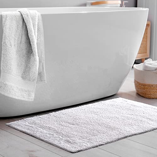Savi Home Bath Mat Rug 17"x24" White, 100% Pure Cotton, Super Soft Bath Rugs, Plush & Absorbent, Hand Tufted Heavy Weight Construction, Full Reversible Step Out Rugs - color: White, size: 1'5" x 2' (Rectangular)