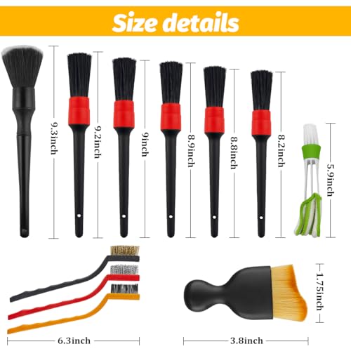 11PCS Car Detailing Brush Set, Soft Boar Hair Vehicle Interior Exterior Detail Cleaning Brush, Automotive Detailing Cleaner Kit for Wheel, Air Vent, Seat, Universal for Most Vehicles