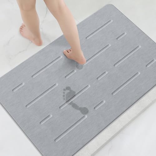OTHWAY Large Stone Bath Mat, 32"x 20" Diatomaceous Earth Bath Mat for Bathroom Quick Drying Absorbing, Long Non-Slip Diatomite Hard Stone Shower Mat Instant Dry(Light Grey) - color: Light Grey