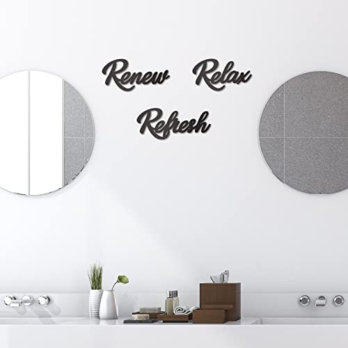 3 Pieces Bathroom Decor Black Wooden Bath Room Sign Bathroom Wall Art Farmhouse Relax Renew Refresh Sign (black) - color: Black
