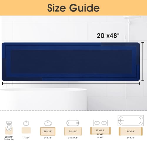 ACCUMTEK Non Slip Bath Mat, Thin Bathroom Rugs Fit Under Door, Quick Dry Bath Mats, Machine Washable Bath Rugs for Bathroom, Bathtub & Kitchen, Bathtub, Dark Blue/Bordered/48 x20 - color: Dark Blue, size: 1'8" x 4' (Rectangular)