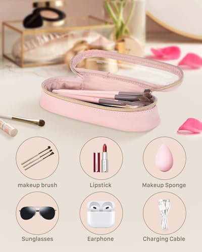 Soimeat Clear Travel Makeup Brush Holder, Leather Makeup Brush Toiletry Bag, Portable Cosmetic Brush Case, Transparent Waterproof Makeup Brush Storage Bag, Pink - color: Pink, size: Small