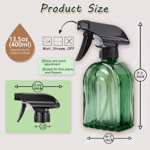 Green Glass Spray Bottle, Refillable Indoor Plant Mister,13.5oz Water Spray Bottle with Adjustable Nozzle,Plant Mister Spray Bottles for Indoor Plants, Cleaning, Hair Care, Pets Care(2pcs) - color: Green-1