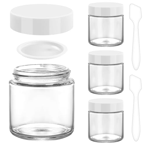 Accmor 4 oz Glass Jars with White Lids, 4 Pack Empty Glass Jars Makeup Sample Container with Inner Liners, Leakproof Round Airtight Cosmetic Travel Containers for Lotions, Creams, Candle Making - color: White, size: 4 Ounce