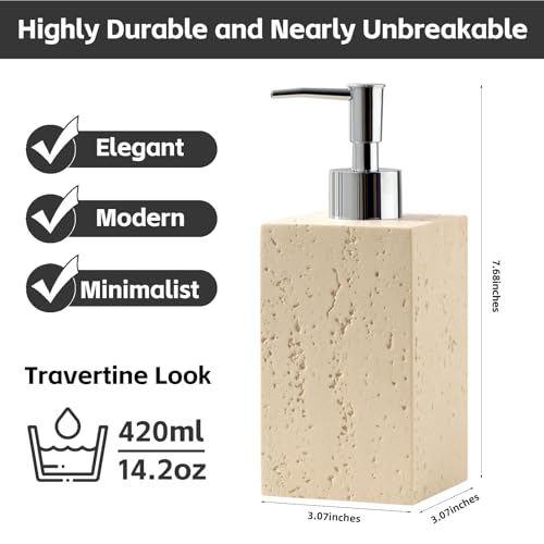 Soap Dispenser14OZ, Travertine Stone Look, 2PCS, Yellow | Luxurious, Modern, Refillable, For Hand Soap, Dish Soap, Lotion, with Rustproof Pump for Bathroom Countertop Kitchen Sink - color: Yellow