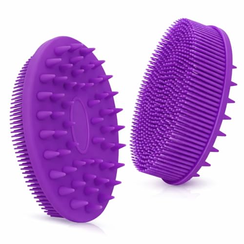 All-in-One Exfoliating Shower Brush – Gentle Silicone Loofah for Sensitive Skin with Dual-Purpose Scalp Massage for Spa-Quality Showers Daily (1pck) (Purple) - color: Purple