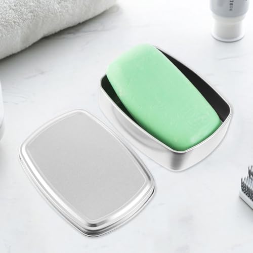 OUNONA Aluminum Cream Box and Soap Holder Set 2pcs 150ml Small Metal Storage Case with Lid Portable Soap Bar Holder for Travel Bathroom Toiletries Organization