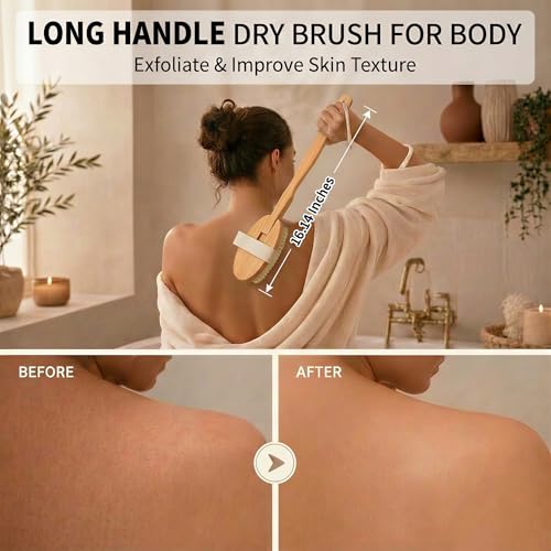 Zeutch Premium Dry Brushing Body Brush Set for Lymphatic Drainage and Cellulite Treatment, Boar Bristle Long Handle Face Cleansing Brush for A Glowing Skin, 5 Pack