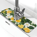 Faucet Draining Mat For Kitchen Sink, Yellow Lemons Green Leaves Diatom Mud Absorbent Drain Pad For Bathroom Kitchen Sink Splash Guard Drying Mat - color: Yellow Lemons Green Leaves