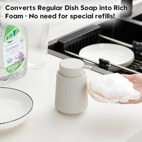 YAUKPH Striped Foaming Hand Soap Dispenser with Leak-Proof Pump for Bathroom and Kitchen Countertop 11oz Beige - color: Beige, size: Foaming Dispenser
