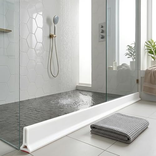 118Inch Collapsible Shower Threshold Water Dam 2" High Shower Barrier Water Stopper 2" Tall Shower Water Guard To Keep Water In Shower Dry And Wet Separation Bathroom Wheelchair Accessible - color: White, style: 118inch