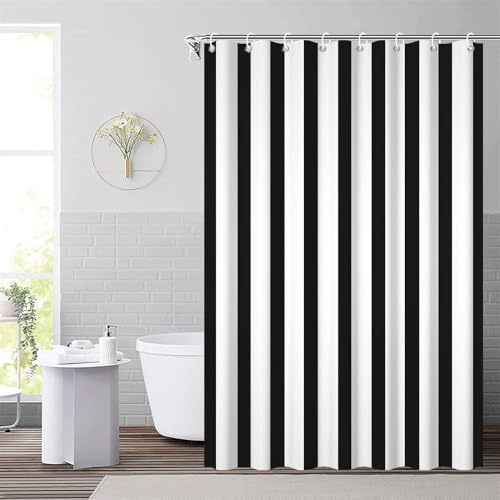 48x72inch Black White Shower Curtain Sets Decor Black and White Vertical Stripes Decor Modern Fashion Simple Bathroom Curtain for Home Bathtub Stall Decoration Hooks Included - color: Black, size: 48"W x 72"L (Pack of 1)