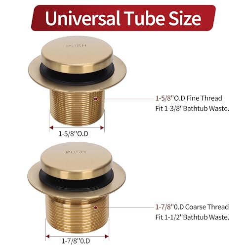 PRIMSOPH Tip-Toe Tub Drain Trim Kit with Two Hole Overflow Faceplate Conversion Kit Assembly Universal Fine Coarse Thread Replacement Brushed Gold - color: Brushed Gold, style: Two Hole