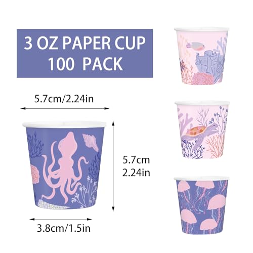 RUSPEPA 3 oz Bathroom Cups, Kids Disposable Paper Cups - 100 Pack Set Pink Purple Ocean Printed - Mini Mouthwash Rinse Paper Cups for Home Bathroom, Picnic, BBQ, Travel and Party - color: Ocean, size: 3oz