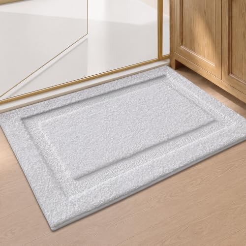 Color&Geometry Non Slip Bathroom Rugs 24x16, Ultra Soft Absorbent Upgraded Microfiber Bath Rugs, Non-Slip Bathroom mat, Washable Plush Bath Mats for Bathroom, Shower, Bathtub, Laundry, White - color: A, size: 16"x24"（small）
