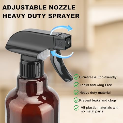 Glass Spray Bottles 16.9oz Empty Spray Bottle Mist/Stream Spraying Small Refillable Containers for Hair Care, Cleaning Solutions, Plants, Essential Oils 2 Pack (Brown, 16.9oz) - color: Brown, size: 16.9oz