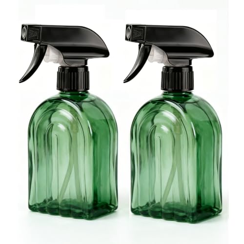 Green Glass Spray Bottle, Refillable Indoor Plant Mister,13.5oz Water Spray Bottle with Adjustable Nozzle,Plant Mister Spray Bottles for Indoor Plants, Cleaning, Hair Care, Pets Care(2pcs) - color: Green-1