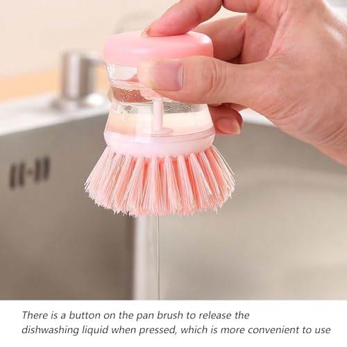 2Pcs Pink Dish Brush with Soap Dispenser,Soap Dispensing Brush, Kitchen Brush,Dish Pot Pan Sink Cleaning, Dish Brush Washing Utensils,Washing Up Liquid Soap Dispenser,Soap Dispensing Dish Brush