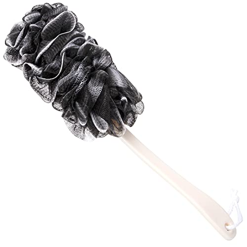 Back Scrubber for Shower, Loofah Long Handle Bath Body Brush, Soft Nylon Mesh Sponge On a Stick for Shower Men Women Kids Elderly, Exfoliating Scrub Cleaning Luffa for All Kinds of Skin(Black) - color: Black