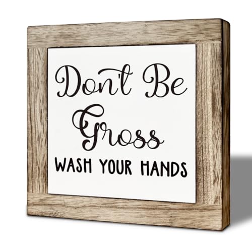 Funny Bathroom Decor, Don't Be Gross Wash Your Hands Wooden Box Sign, Humorous Bathroom Prompt Wash Hands Decor, Freestanding Decoration for Toilet Restroom 5.9×5.9 inch - color: color25