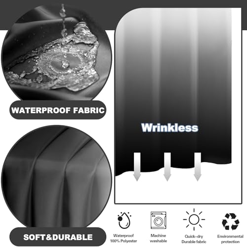 Small Stall No Hook Shower Curtain with Snap in Liner, Black and White Shower Curtains and Liner Set, Ombre Hotel Fabric Bath Curtain for Bathroom, Mesh Top Window Waterproof Washable, 36 x 74 - color: Ombre Black, size: 36"W x 74"L (Pack of 1)