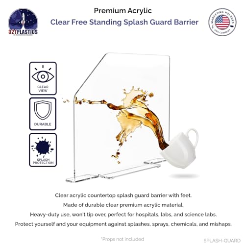 Marketing Holders Clear Acrylic Splash Guard Panel Barrier 23.5" x 4.5" x 18" with Feet and Cutaway for Splatters and Messes - size: 23.5"W x 4.5"D x 18"H