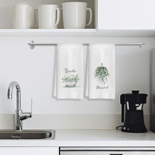 Boho Botanical Bathroom Hand Towels Set of 2, Breathe Unwind Decorative Hand Towels for Gym Yoga Spa Bathroom Decor, 16x24 Inches - color: L