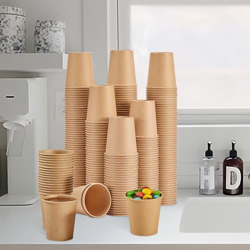 SIUQ 400 Pack 3 oz Kraft Paper Cups, Disposable Bathroom Cups, Mini Mouthwash Cups, Hot/Cold Beverage Drinking Cup for Gargle Espresso Juice Medicine (Brown) - style: 3oz-400pack