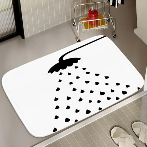 Geometric Funny Cute Black and White Water Rain Drops Bath Rugs for Bathroom Non Slip Door Rug with Rubber Backing Memory Foam Absorbent Mat Kitchen Floor Carpet (20W x 31L) - color: Multi Color 11, size: 2'7" x 1'8" (Rectangular)