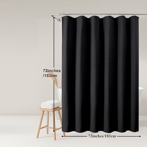 OWENIE Black Shower Curtain, Waffle Weave Heavy Fabric Shower Curtain for Bathroom, Waterproof Thick Textured 420G/M Soft Elegant Luxury Hotel Spa Bath Curtains, Machine Washable, Black, 72W x 72L - color: Black, size: 72"W x 72"L (Pack of 1)