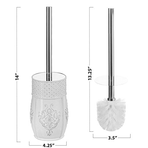 Creative Scents Vintage White Toilet Brush Set - Toilet Bowl Brush and Holder - Good Grip Toilet Bowl Cleaner Brush and Holder, Decorative Toilet Bowl Scrubber