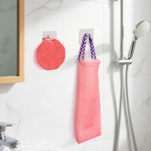 Manmihealth Soft Silicone Body Scruuber & African Bath Sponge Net Set, Gentle-Cleansing Shower Brush & Exfoliating Mesh Combination, Lathering Well Africa Wash Net Shower Scrubber (Pink) - color: Shower Brush+net Sponge Set (Pink)