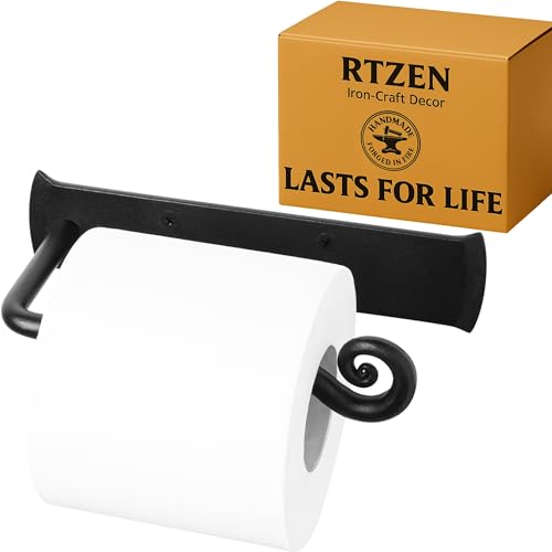 RTZEN Bathroom Toilet Paper Holder - Handcrafted Rustic Wrought Iron Wall Decor Toilet Roll Holder - Black Matte Wall Mount Bar for Modern Farmhouse Bathroom Decor - style: Stylish