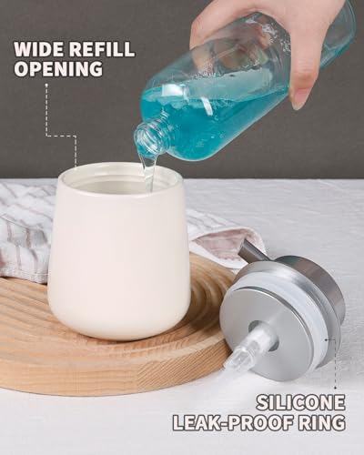 BosilunLife Hand Soap Dispenser - Beige & Grey 12Oz Ceramic Soap Dispenser Bathroom Refillable Liquid Dispenser for Dish Soap with Easy-to-Press Pump - color: Beige With Silver Pump