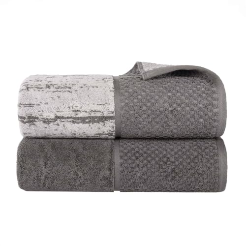 Superior Cotton Bathroom Towel Set Plush Absorbent 2 Piece, Charcoal Silver | Oversized Extra Large Size Towels, Quick Dry, Jacquard & Solid Pattern Assorted Towels, 2 Bath Sheets, Lodie Collection - color: Charcoal-silver, size: Bath Sheet 2 - Pack (Jacq